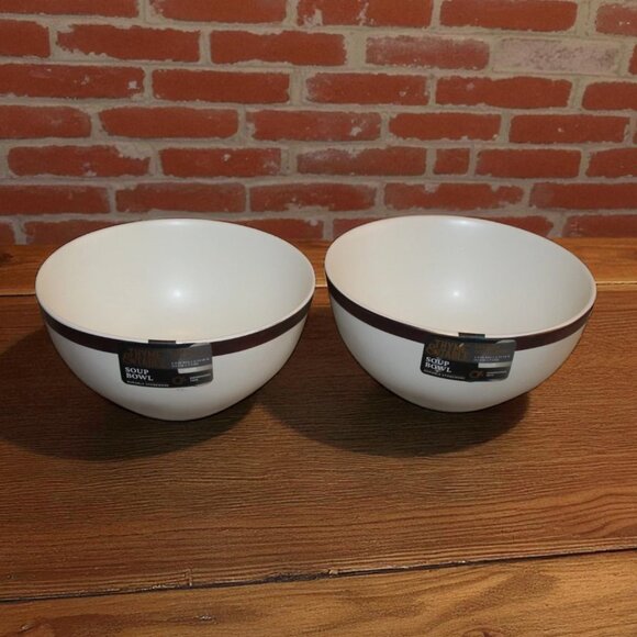 Thyme & Table Everest Collection Soup Bowl Gold Rim Stoneware 5.9" Lot Of 2 New - Picture 2 of 4